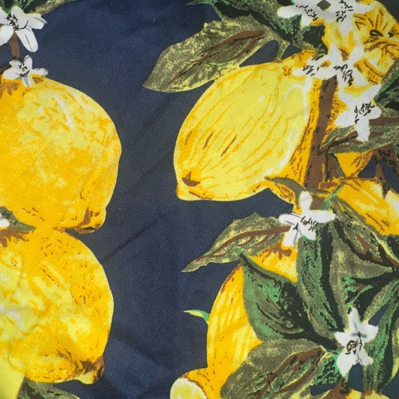 Elegant Navy Lemon Print Midi Dress - Picture 3 of 4